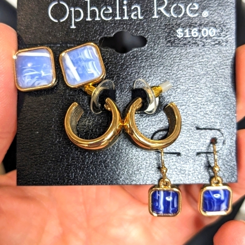 Ophelia Roe Gold and Blue‎ Earring Trio